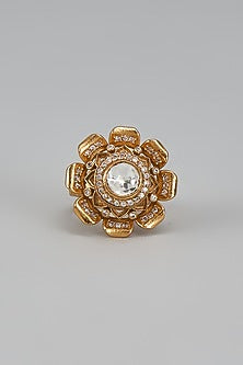 Gold Finish Kundan Polki Ring