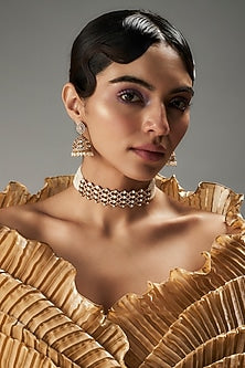 Gold Finish Kundan Polki Choker Necklace Set