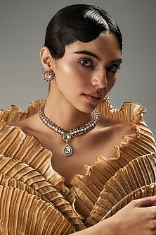 Gold Finish Kundan Polki & Red Stone Long Necklace Set