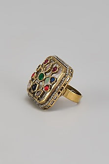 Gold Finish Kundan Polki Ring