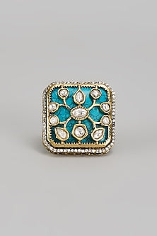 Gold Finish Kundan Polki Ring