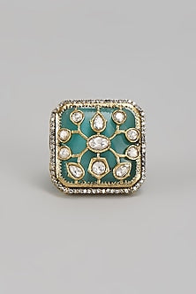 Gold Finish Kundan Polki Ring
