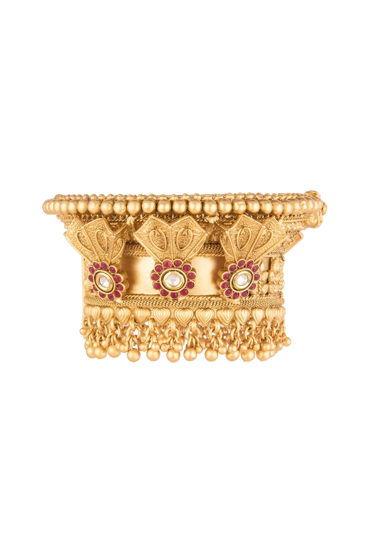 Gold Finish Red & White Kundan Polki Bangle