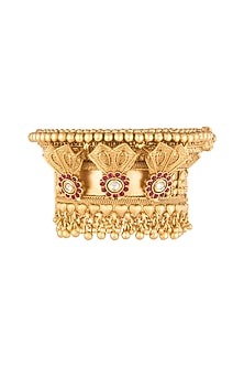 Gold Finish Red & White Kundan Polki Bangle