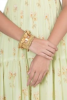 Gold Finish Red & White Kundan Polki Bangle
