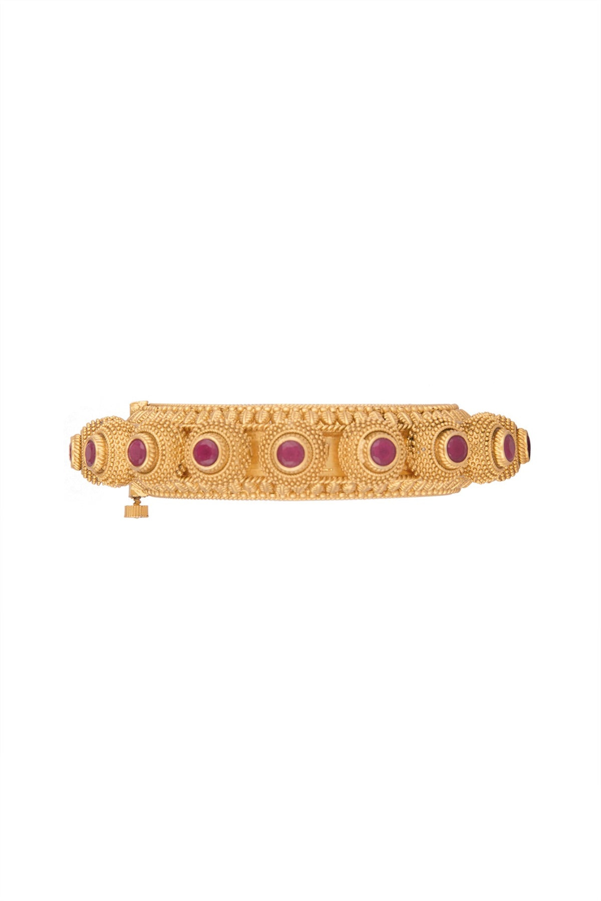 Gold Finish Red Stone Antique Bangle