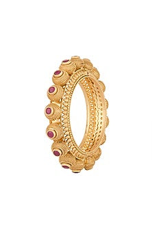 Gold Finish Red Stone Antique Bangle