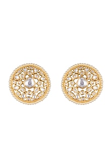 Gold Finish Faux Pearl & Kundan Polki Stud Earrings