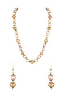 Gold Finish Metal Balls & Pearl Mala Set