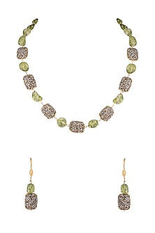 Gold Finish Green & Black Stone Mala Set