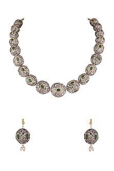 Gold Finish Green & Black Stone Mala Set