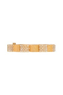 Gold Finish Faux Pearl Openable Bangles (Set of 2)