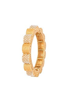 Gold Finish Faux Pearl Openable Bangles (Set of 2)