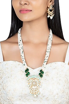 Gold Finish Kundan Polki & Green Stone Enameled Necklace Set