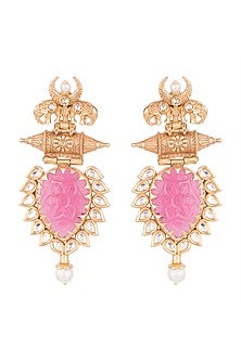 Gold Finish Kundan Polki & Faux Pearl Antique Earrings