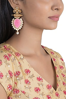 Gold Finish Kundan Polki & Faux Pearl Antique Earrings