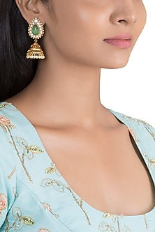 Gold Finish Kundan Polki & Faux Pearl Jhumka Earrings