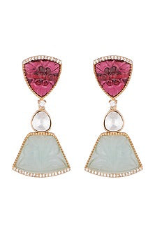 Gold Finish Kundan Polki & Zircon Earrings