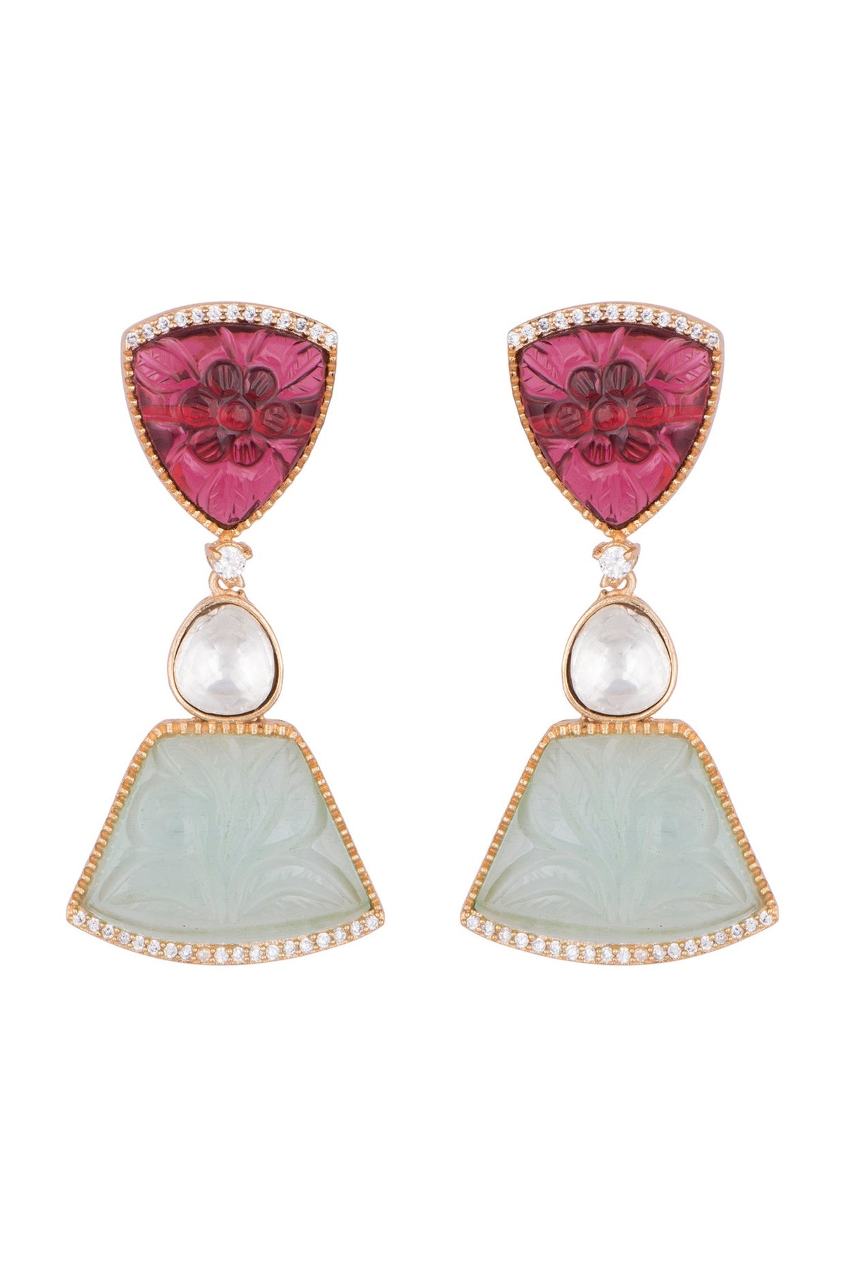 Gold Finish Kundan Polki & Zircon Earrings