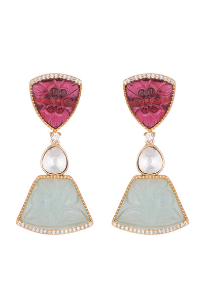 Gold Finish Kundan Polki & Zircon Earrings