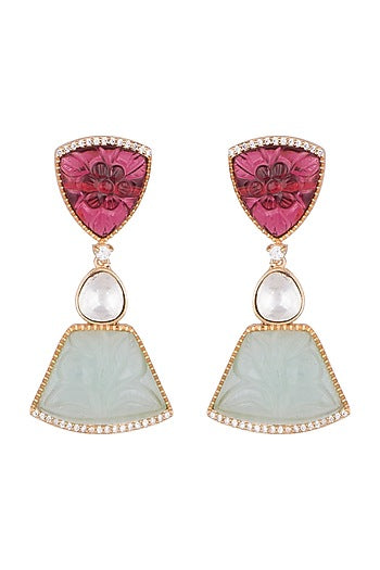Gold Finish Kundan Polki & Zircon Earrings