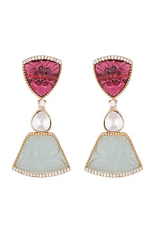 Gold Finish Kundan Polki & Zircon Earrings