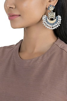 Black Rhodium Finish Kundan Polki & Faux Pearl Earrings