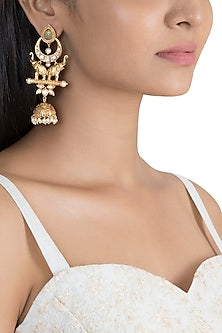 Gold Finish Faux Kundan Polki & Pearl Elephant Earrings