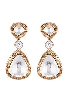 Gold Finish Kundan Polki Engraved Earrings
