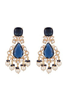 Gold Finish Blue Stone & Kundan Polki Dangler Earrings