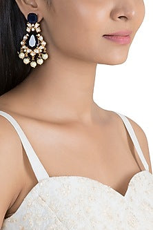 Gold Finish Blue Stone & Kundan Polki Dangler Earrings