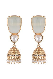 Gold Finish Light Blue Stone & Faux Kundan Polki Earrings