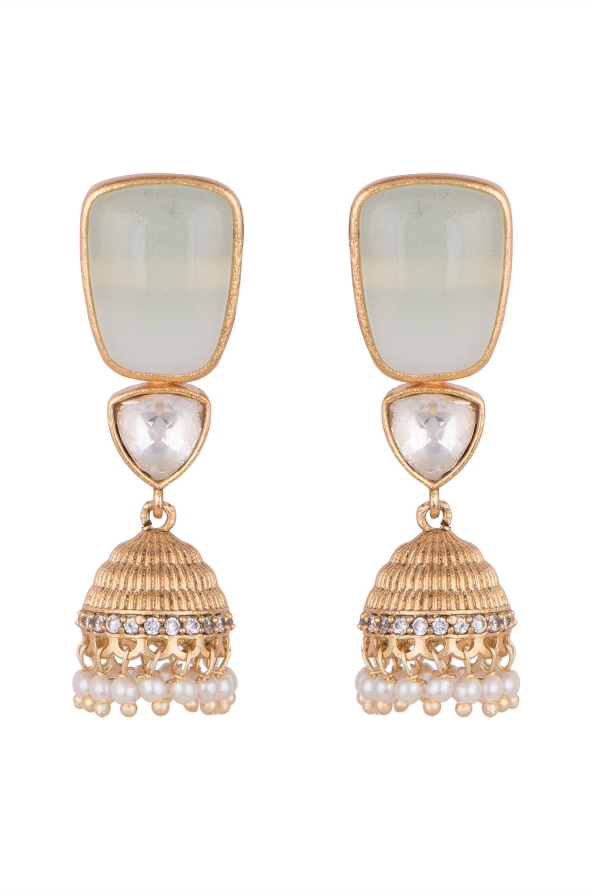 Gold Finish Light Blue Stone & Faux Kundan Polki Earrings