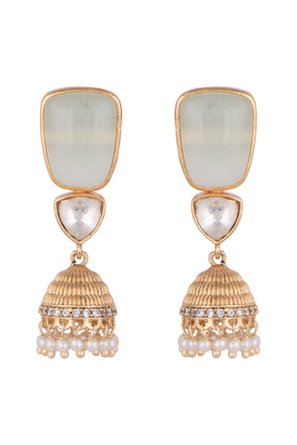 Gold Finish Light Blue Stone & Faux Kundan Polki Earrings