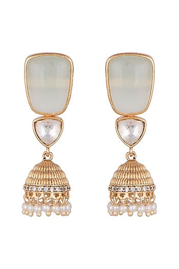 Gold Finish Light Blue Stone & Faux Kundan Polki Earrings