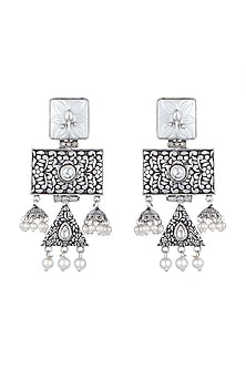 Black Rhodium Finish Faux Pearl & Kundan Polki Earrings