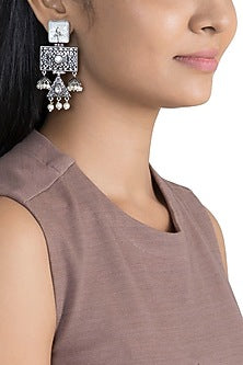 Black Rhodium Finish Faux Pearl & Kundan Polki Earrings
