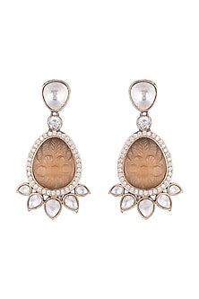 Gold Finish Kundan Polki & Brown Stone Earrings