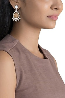 Gold Finish Kundan Polki & Brown Stone Earrings