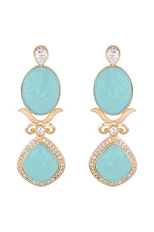 Gold Finish Faux Kundan Polki & Blue Stone Earrings