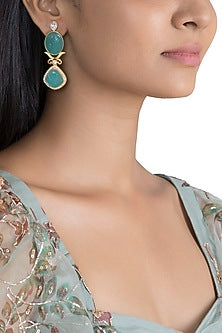 Gold Finish Faux Kundan Polki & Blue Stone Earrings