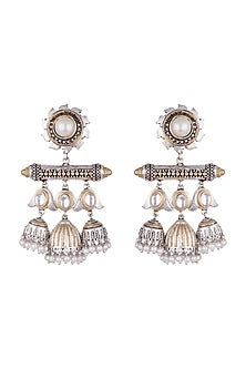 White Finish Faux Pearl & Kundan Polki Jhumka Earrings