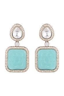 Gold Finish Zircon & Blue Stone Earrings