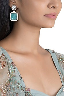 Gold Finish Zircon & Blue Stone Earrings