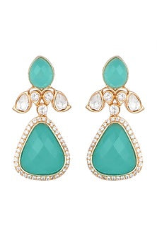 Gold Finish Zircon & Kundan Polki Earrings