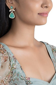 Gold Finish Zircon & Kundan Polki Earrings