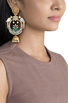 Gold Finish Kundan Polki & Faux Pearl Parrot Earrings