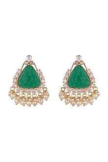 Gold Finish Zircon & Green Stone Earrings
