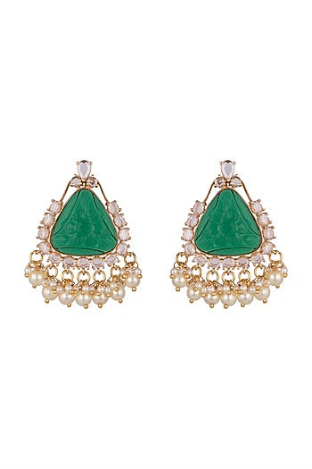 Gold Finish Zircon & Green Stone Earrings