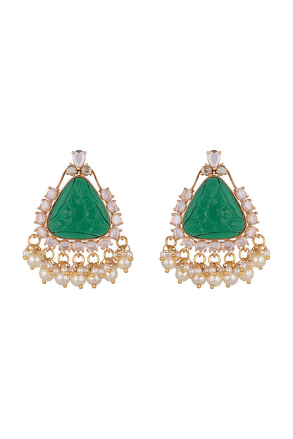 Gold Finish Zircon & Green Stone Earrings